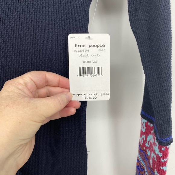 Free People In The Mix Cuff Tee Black Combo X-Small Thermal - Picture 5 of 9